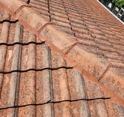 ridgecaps on a roof freshly rebed and repointed